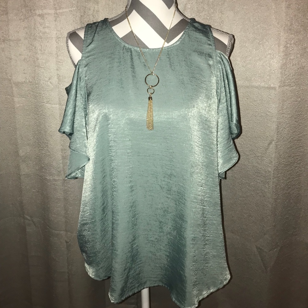 GORGEOUS Green Cold Shoulder Top